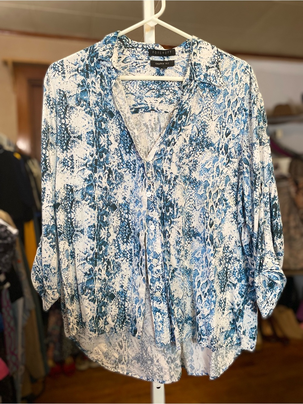 Foxcroft Blue and White Button-Down Shirt
